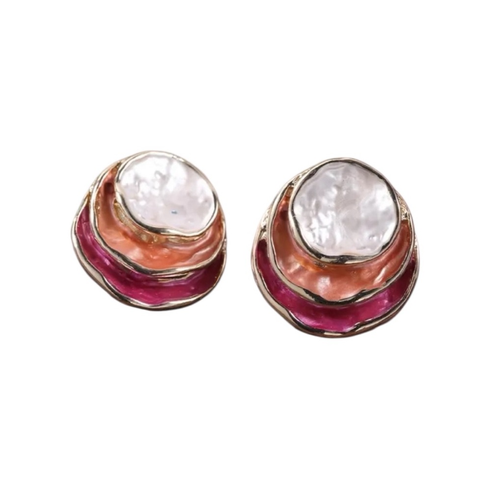 Rose Red Bohemian Layered Stud Earrings